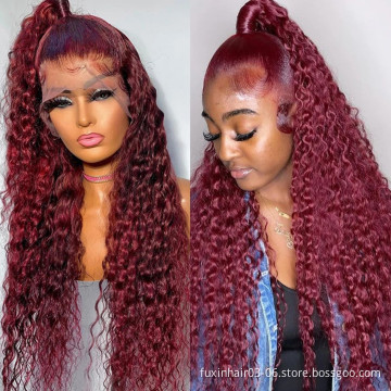 13x4 Lace Human Hair Wigs For Women Water Curly Colored 99j Burgundy Hd Lace Wig 13x6 Loose Deep Wave Red Colored Frontal Wig